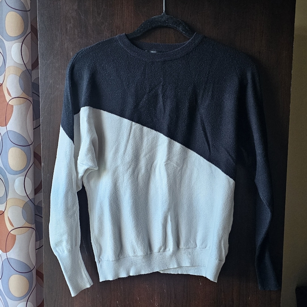 SHEIN Black And White Asymetrical Colorblock Sweater